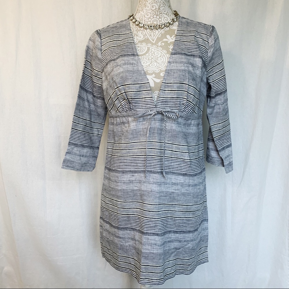 Talbots // Grey, Yellow Striped V Neck Coverup XS dr1